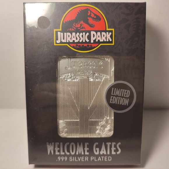 Jurassic Park Welcome Gates Silver Plated Metal Card Ingot Official Collectible - Picture 1 of 5
